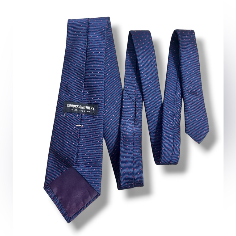 BROOKS BROTHERS Navy Woven Silk Tie Red Polka Dots VINTAGE - Picture 3 of 5